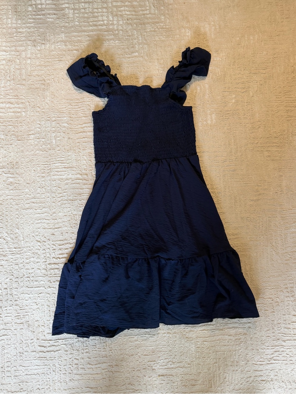 SHEIN Navy Ruffle Strap Smocked Sundress